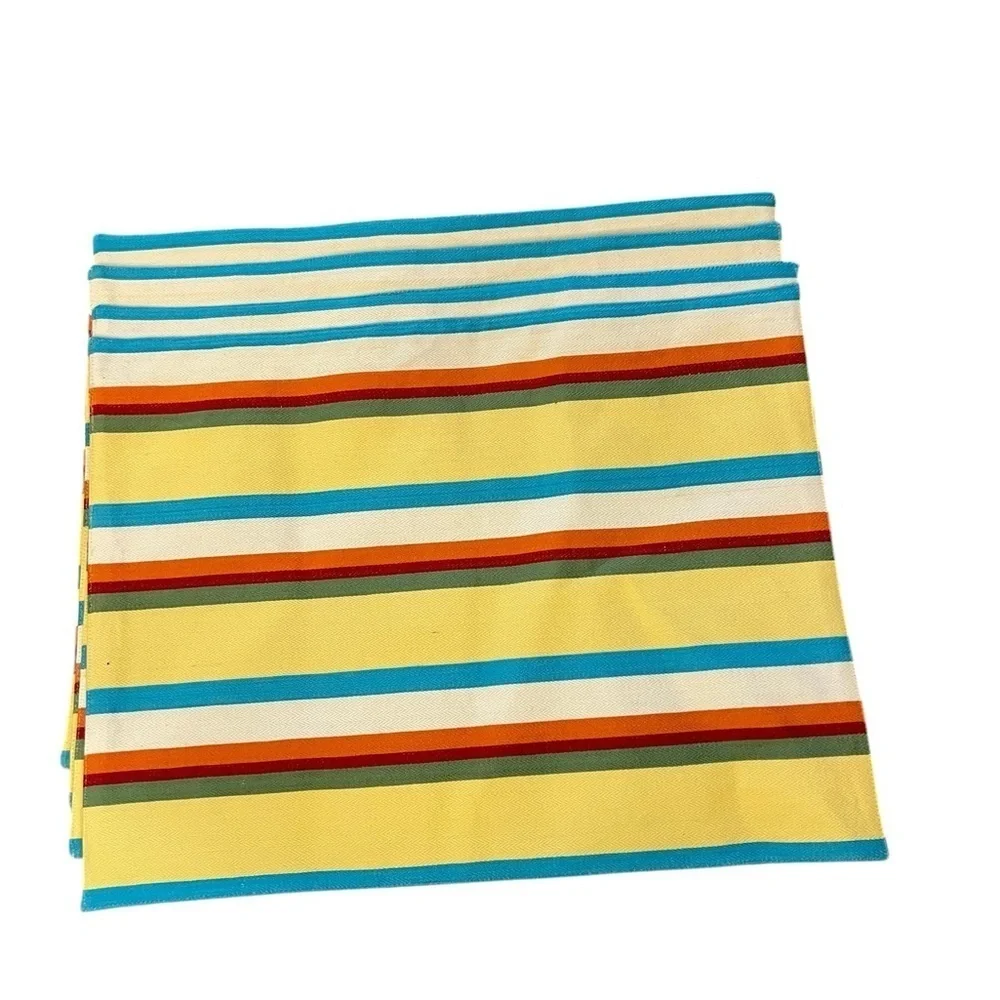 NEW TAG LTD Set of 4 Yellow/Turquoise Striped Cotton LARGE Placemats & Napkins